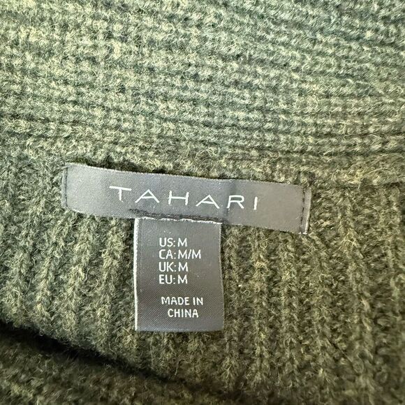 Tahari Long Sweater Tunic Cowl Neck Dark Green Yak Wool blend size M - Picture 4 of 7